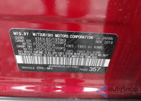 2020 Mitsubishi Outlander Sport 2.0 Es Awc from USA, damaged, VIN JA4AR3AUXLU013861